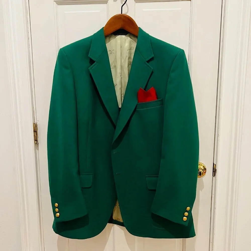 Vintage Hart Schaffner Marx USA Gold Button Sport Coat Suit Blazer 44 R Green